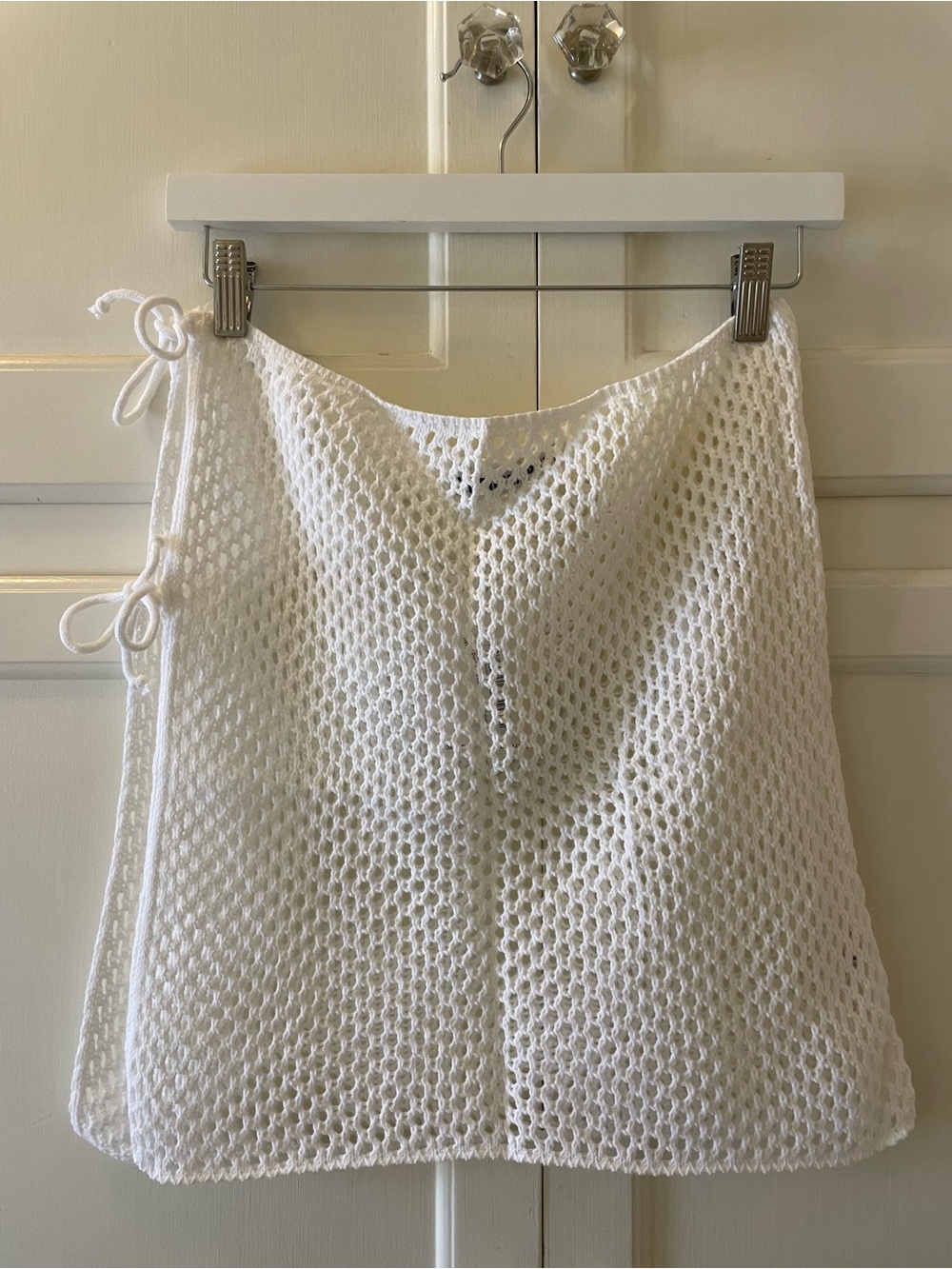 White Crochet Side Tie Swim Coverup Skirt